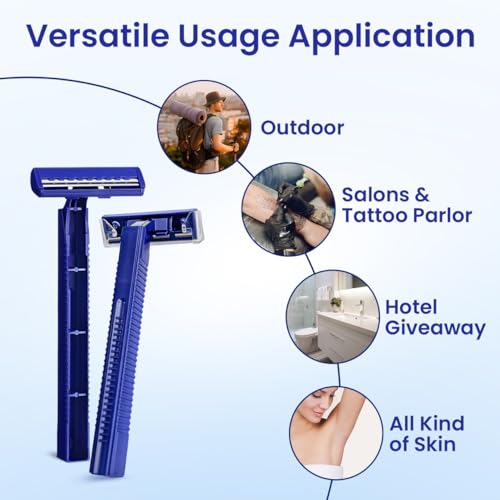 Twin Blade Disposable Razors ? 6 Pack, Individually Wrapped with Safety Caps, Stainless Steel Blades for Men & Women, Ideal for Travel, Hotels, Shelters & Hygiene Kits