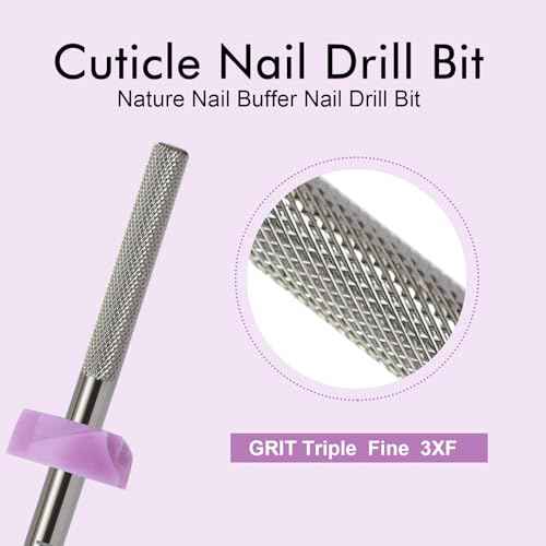 3/32¡±Tungsten Carbide Nail Drill Bit, Buffer Cuticle Remover, Nail Buffer & Prep File, Two-Way Rotation, Fine Grit for Manicure, Pedicure, Home & Salon Use (3XF Grit, Silver)