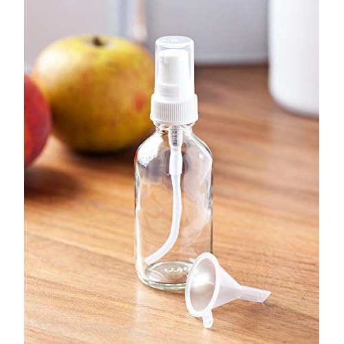 JUVITUS 2 oz / 60 ml Clear Glass Boston Round White Treatment Pump Bottle (12 pack) + Funnel