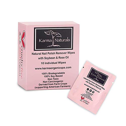 Karma Organic Nail Polish Remover & Nail Polish Remover Wipes Bundle ? Natural Rose Oil Nail Polish Remover (4FL-Oz) Rose Nail Polish Remover Wipes (Pack of 10)