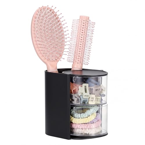 Black 2-Tier Hair Accessories Organizer with Rotating Brush Holder
