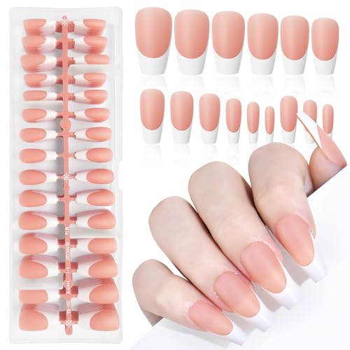 Lifextol 240pc French Tip Press on Nails Medium Fake Nails Press ons, 15 Size Acrylic Nails Press on Nails Coffin Artifitial Fingernails, 3 in 1 Gel X Nail Tips Square with Nail Glue and Adhesive Tab