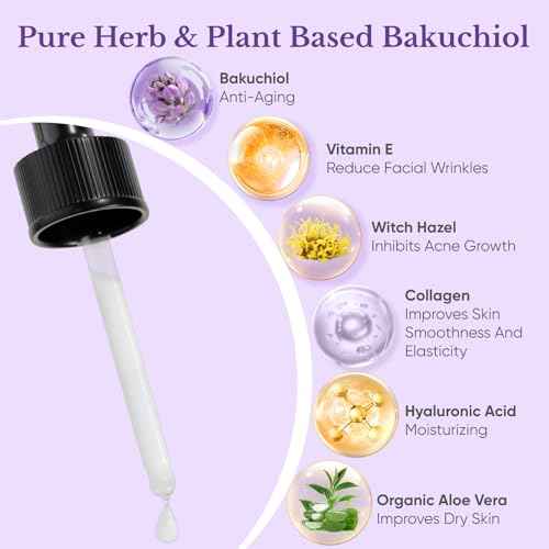 Bakuchiol Retinol Serum for Face - Retinol Alternative for Sensitive Skin with Vitamin E, Hyaluronic Acid, Collagen, Serum for Anti-Aging, Wrinkle Reduction Skin Firming & Smoothing 1 oz