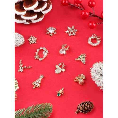 12PCS Christmas Nail Charms, EBANKU 3D Xmas Zircon Charms for Nails Snowflake Christmas Tree Nail Rhinestones Reindeer Metal Nail Art Diamond Gems for Christmas Nail Art Decoration