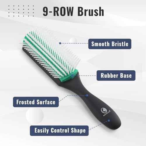 BRUSHZOO Detangler Hair Brush with Hair Spray bottle, Hair Brush for Curly Hair, 9 Row Brush Wide Tooth comb (Green)