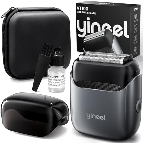 Yineel VT100 Electric Foil Shavers for Men, Pocket-Sized with Case, Mini Electric Razor for Close Face Shaver, 3 Floating Blades, IPX7 Waterproof & Travel-Friendly/Home Use, Gifts for Men
