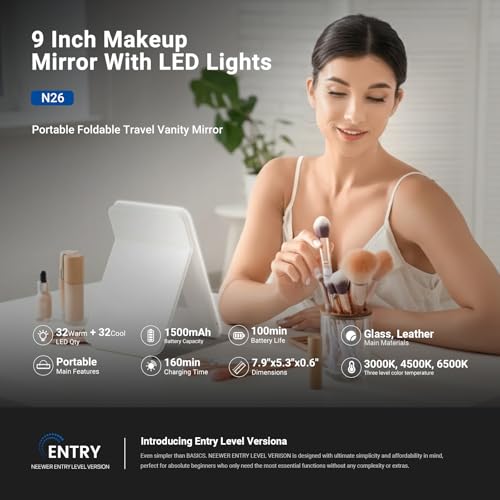 NEEWER 9" Lighted Makeup Mirror with Touch Control & 3 Modes