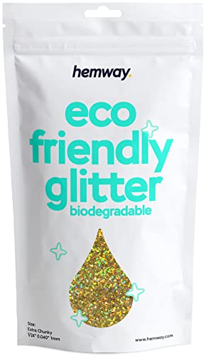 Hemway Eco Friendly Biodegradable Glitter 100g / 3.5oz Bio Cosmetic Safe Sparkle Vegan for Face, Eyeshadow, Body, Hair, Nail and Festival Makeup - Extra Chunky (1/24" 0.040" 1mm) - Gold Holographic