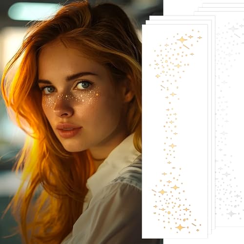 Glitter Freckles Face Tattoo Stickers - 6 Sheets Gold & Silver