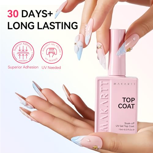 Makartt Clear Gel Top Coat Set 2 Pcs 15ml No Wipe Diamond Shine Long-Lasting