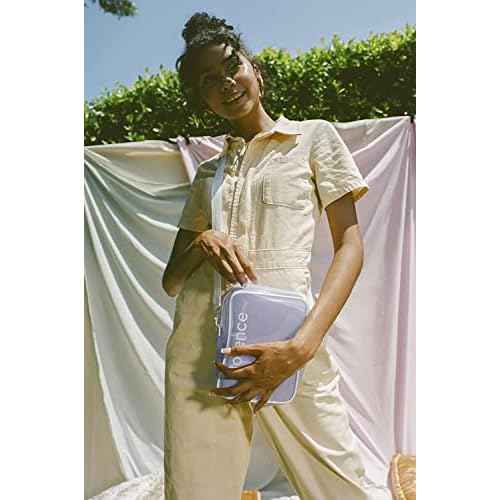 florence by mills Convertible Crossbody Cosmetic Bag, Clear Puple,Removable Adjustable Strap