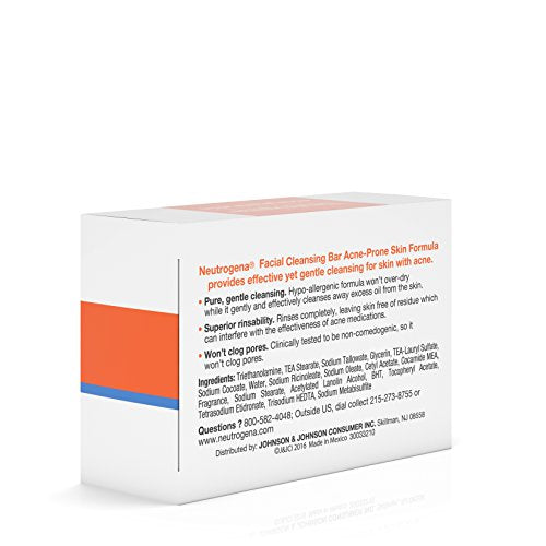 Neutrogena Facial Cleansing Bar Treatment for Acne-Prone Skin, Non-Medicated & Glycerin-Rich Hypoallergenic Formula with No Detergents or Dyes, 3.5 oz (Pack of 2)