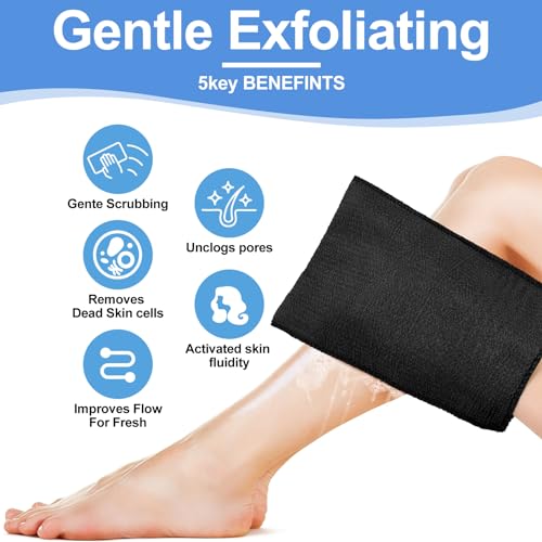 Tatuo 12 Pieces Korean Exfoliating Mitt Exfoliating Cloth Towel Korean Style Body Scrub Korean Style Scrubbing Cloth Bath Body Exfoliating Scrub Towel(Black, Large)