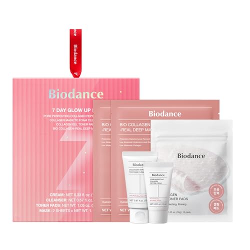 BIODANCE 7 Day Glow Up Kit: Collagen Gift Set for Glass-Skin, Korean Skin Care with Mask to Foam Cleanser, Toner Pads, Moisturizer, Gel Masks, All-in-One Skin Care Set