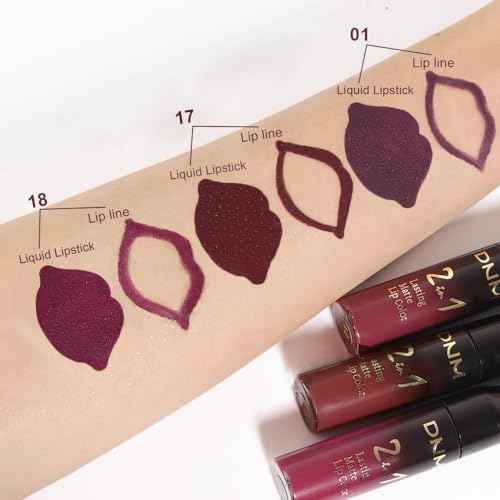 3Pcs 2 in 1 Dark Deep Red Purple Plum Black Cherry Lip Liner and Liquid Lipstick Stain Makeup Set for women, Long Lasting Smudge Proof Lip Tint Matte Finish Lip Gloss for All-Day Color Hold, Set11