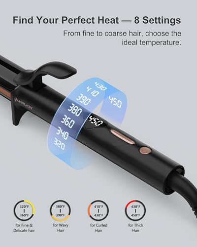 ANNLARY 1.25" Titanium Ceramic Curling Iron, 8 Heat Settings