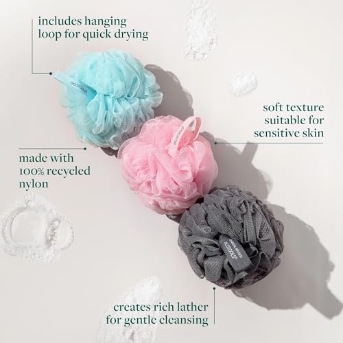EcoTools EcoPouf 3-Pack Bath Sponges | Recycled Soft Loofah Poufs