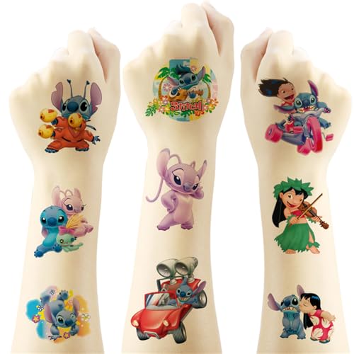 40Sheets Cartoon Stitch Temporary Tattoos Birthday Themed Party Supplies Decoration Favors Cartoon Cute Waterproof Sticker for Kids Boys Home Activity Class Prizes Christmas Rewards