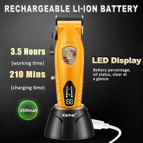 KEMEI KM-2230 Cordless Hair Clipper for Men with Charging Base - Orange