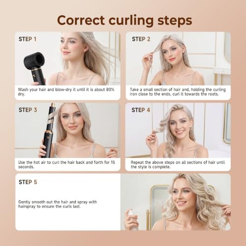5-in-1 Hot Air Styler Brush Set with Auto Wrap Curling Barrels