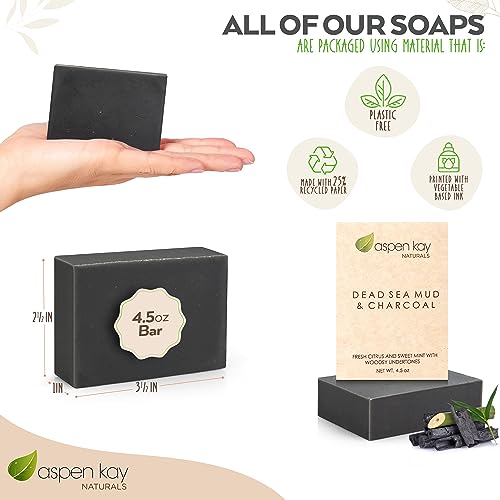 Aspen Kay Naturals Handmade Dead Sea Mud Soap Bar, Activated Charcoal & Pure Essential Oils, 4.5 oz Bar