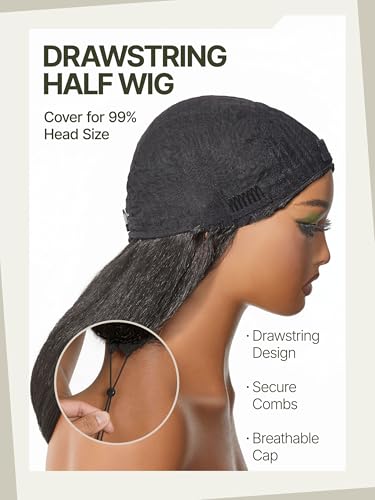 Frodio 14 Inch Yaki Straight Half Wig with 180% Density - Glueless, Natural Look