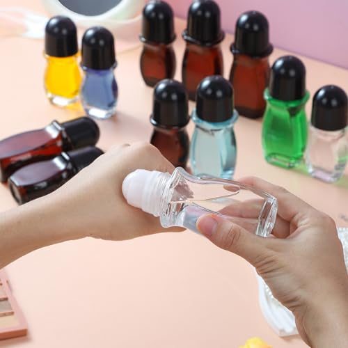 RAMFIYN Purple 50ml Amber Glass Roll-On Bottles for Essential Oils, Refillable Quartz Rollerball, Indoor Use