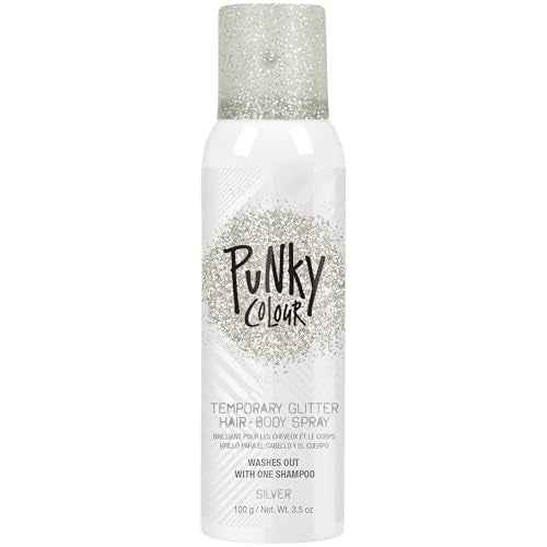 Punky Temporary Hair and Body Glitter Spray Silver ? Glitters Hairspray, Adds Sparkly Shimmery Glow, Hair Glitter for Kids, Women, Men 3.5 oz