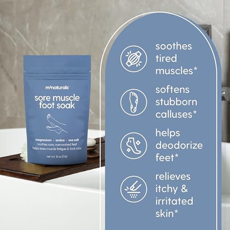 Sore Muscle Foot Soak with Magnesium & Arnica - 16 oz | Relaxing Bath Salts for Tired Feet