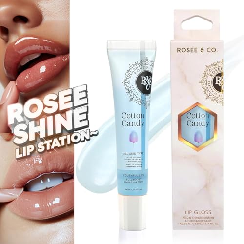 Rosee Lip Gloss Vegan & Cruelty Free Treatment, Professional Make up, Long Lasting Glossy with Shea Butter, Moisturize, Protect & Smooth, High Shine, Non-Sticky (n.Cotton Candy, 0.5)