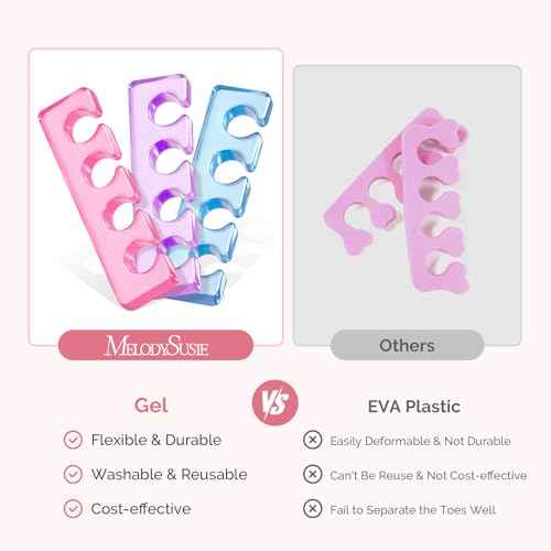 MelodySusie 6Pcs Toe Separators for Women Pedicure, Flexible Soft Silicone Toe Spacers Kit for Separating Fingers & Toes, Nail Polish and Grooming, Suitable for Home DIY Salon tools, Gifts for Women