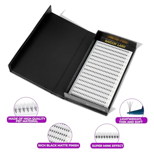Wispy Promade Fans 3D 5D 6D 8D, Narrow Base Laser Tech Eyelash Extensions, C D Curl, Single & Mixed Lengths 6?15mm, Loose Lash Fans for Professional Use (Black-C-0.07-8-15mm-6D)