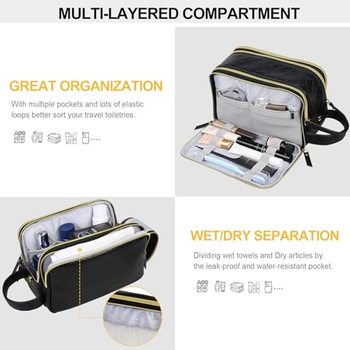 Lacdo Toiletry Bag for Men Travel Toiletry Organizer Dopp Kit Water-resistant Shaving Bag Toiletries Bag Large Capacity for Toiletries Accessories, Black
