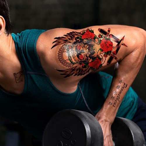 Halloween Black Realistic Temporary Tattoos for Men Women, Waterproof Half Sleeve Fake Tattoos Boys Girls, Flower Skull Cross Scorpion Wolf Snake Spider Letter Tattoo Kits Parties Festivals Cosplay