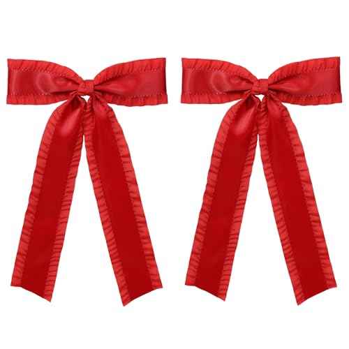 5.5" Hair Bow Clips for Women Girls, Red Silky Satin Ruffle Ribbon Bowknot Alligator Barrettes with Long Tail,Vintage Ponytail Holder Accessories for Toddler Teens Kids