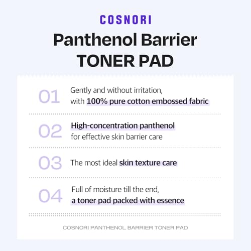 COSNORI Panthenol Barrier Toner Pad (60 Pads) - High-Concentration D-Panthenol - Vegan Certified - Soothing & Barrier-Boosting for Sensitive Skin - Vegan & Eco-Friendly (4.73 fl.oz.)