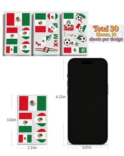 Mexico Flag Temporary Tattoos 30-Pack for Soccer Fans