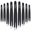 Mudder 12-Piece Stainless Steel Slanted Eyebrow Tweezers Set