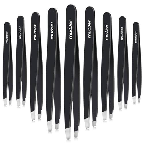Mudder 12-Piece Stainless Steel Slanted Eyebrow Tweezers Set