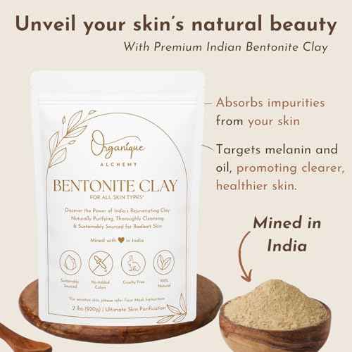 Bentonite Clay Powder For Face, Body & Hair, Deep Pore Cleansing & Detox, Indian Healing Calcium & Sodium Clay, For Masks & Bath 16 oz (454g)