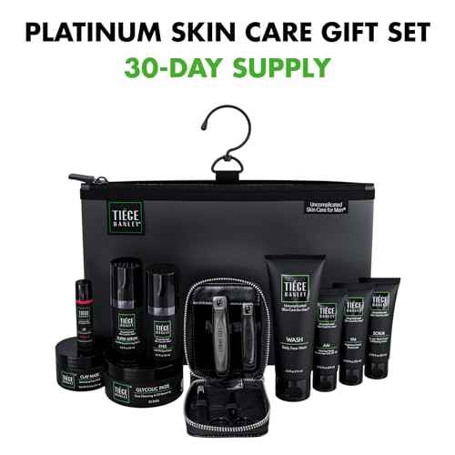 Tiege Hanley Skin Care Gift Box for Men, Platinum Gifting Skincare Set With Face Wash, Scrub, Am & PM Moisturizer, Eye Cream, Lip Balm, Clay Mask, Serum, & Glycolic Pads, Men¡¯s Skin Care, 11 Piece Set