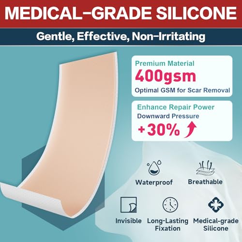 1.6¡±x240¡±Roll Medical Grade Silicone Scar Sheets, Reusable Silicone Scar Tapes for Surgical, C-Section, Tummy Tuck, Keloid Scars- Easy to cut