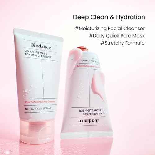 BIODANCE Collagen Mask To Foam Cleanser, Pink Face Wash for Women, 2-in-1 Pore Mask and Hydrating Foaming Facial Cleanser for Sensitive Skin, Oily Skin, Korean Skincare¤Ó5.07 fl. oz. (150 ml)