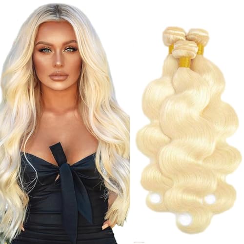 613 Blonde Body Wave Human Hair Bundles - 22-26 Inch, 3 Pack