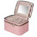 8.8L Double Layer Travel Makeup Bag With Mirror For Women, Large Cosmetic Case, Organizer for Travel-Size Accessories Bottles, Brushes,and Skin Care Products, 2.33 GAL, Pink