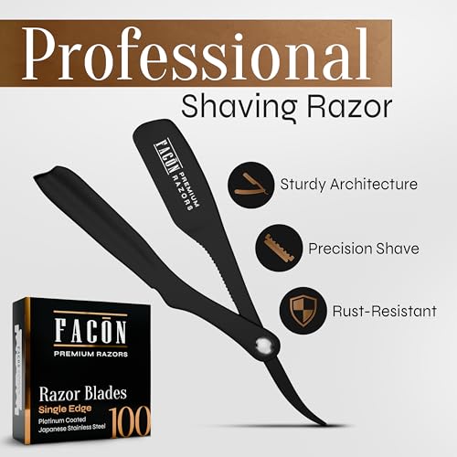 Fac?n Straight Razors for Men - Professional Barber Straight Edge Razor Kit with 100 Blades,Japanese Stainless Steel Barbero Shaver for a Smooth & Precise Shave, Premium Barber Razor for Men's Shaving