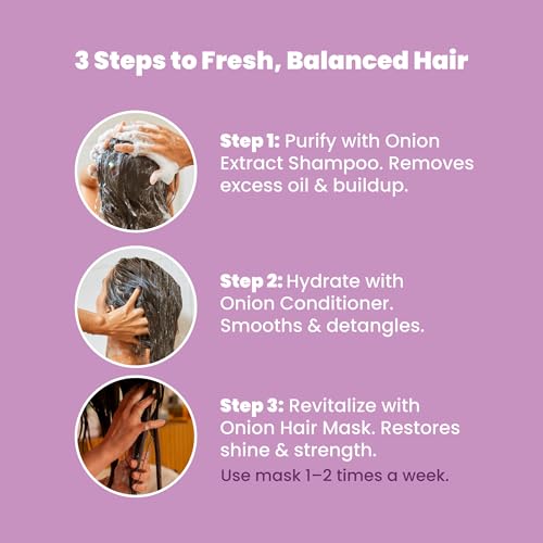 ANYELUZ Onion Shampoo, Conditioner and Hair Mask set, with Onion Extract and Vitamin E, Cleanses and Reduces Oiliness, for all Hair Types