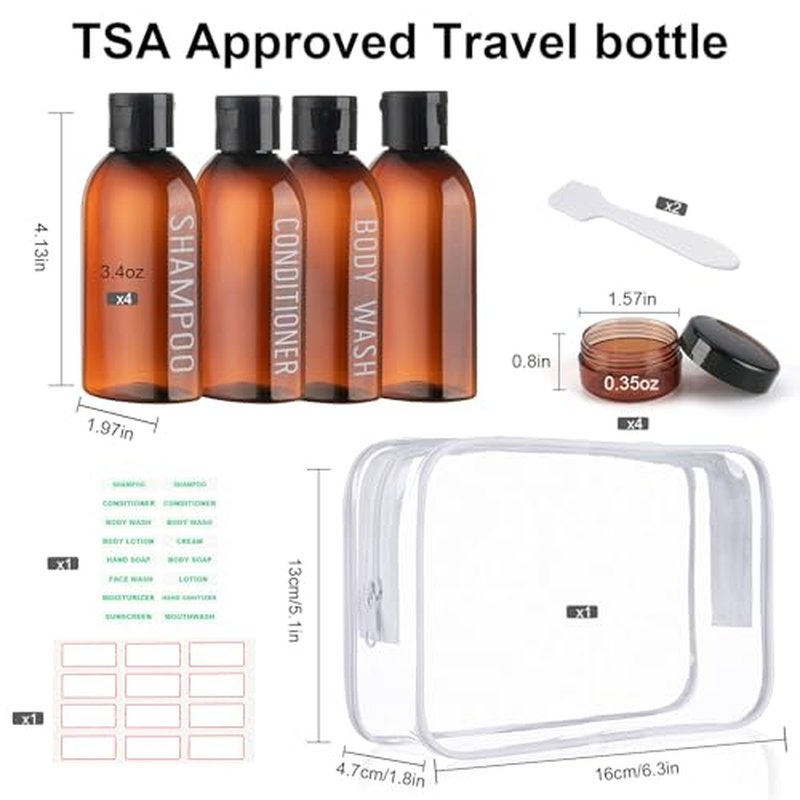 8-Pack TSA Approved Travel Bottles & Jars 3.4oz - Leak Proof