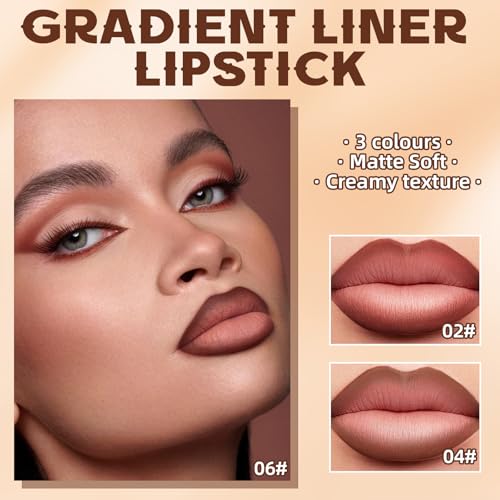 HOSAILY 3-Color Lip Liner Set - Matte Red, Brown, Nude