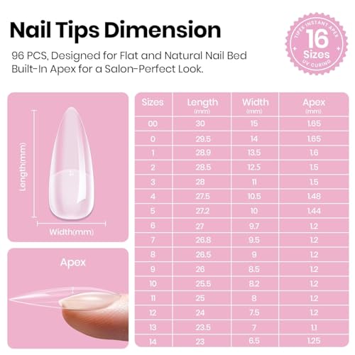Beetles Tipex Lite Instant Apex Nail Tips, 16 Sizes Medium Stiletto
